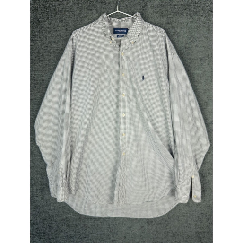 Ralph Lauren Golf Tilden Button Down Shirt Mens XL White Navy Gingham Check Cott
